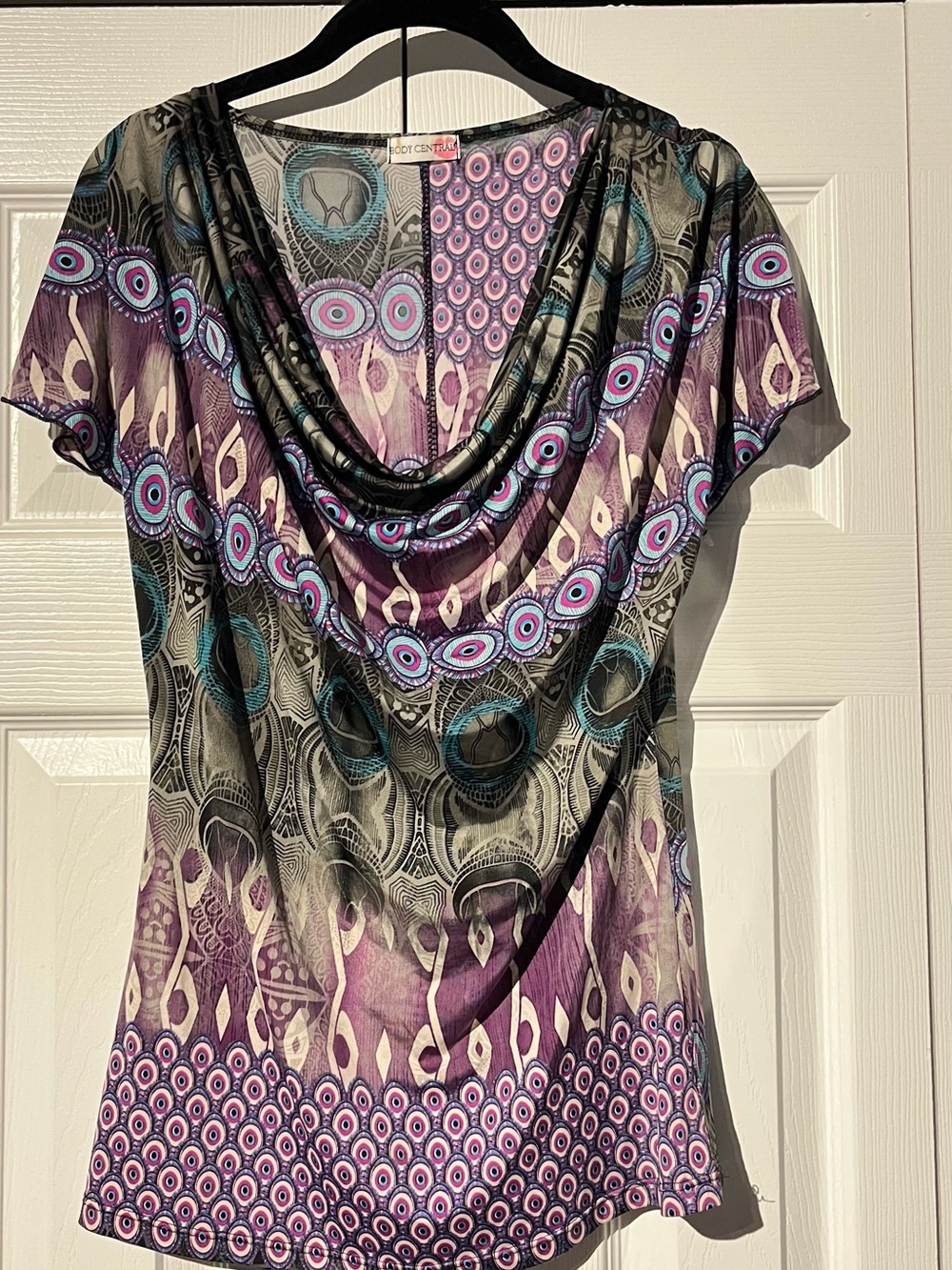 Body Central Multicolor Geometric Print Draped Top
